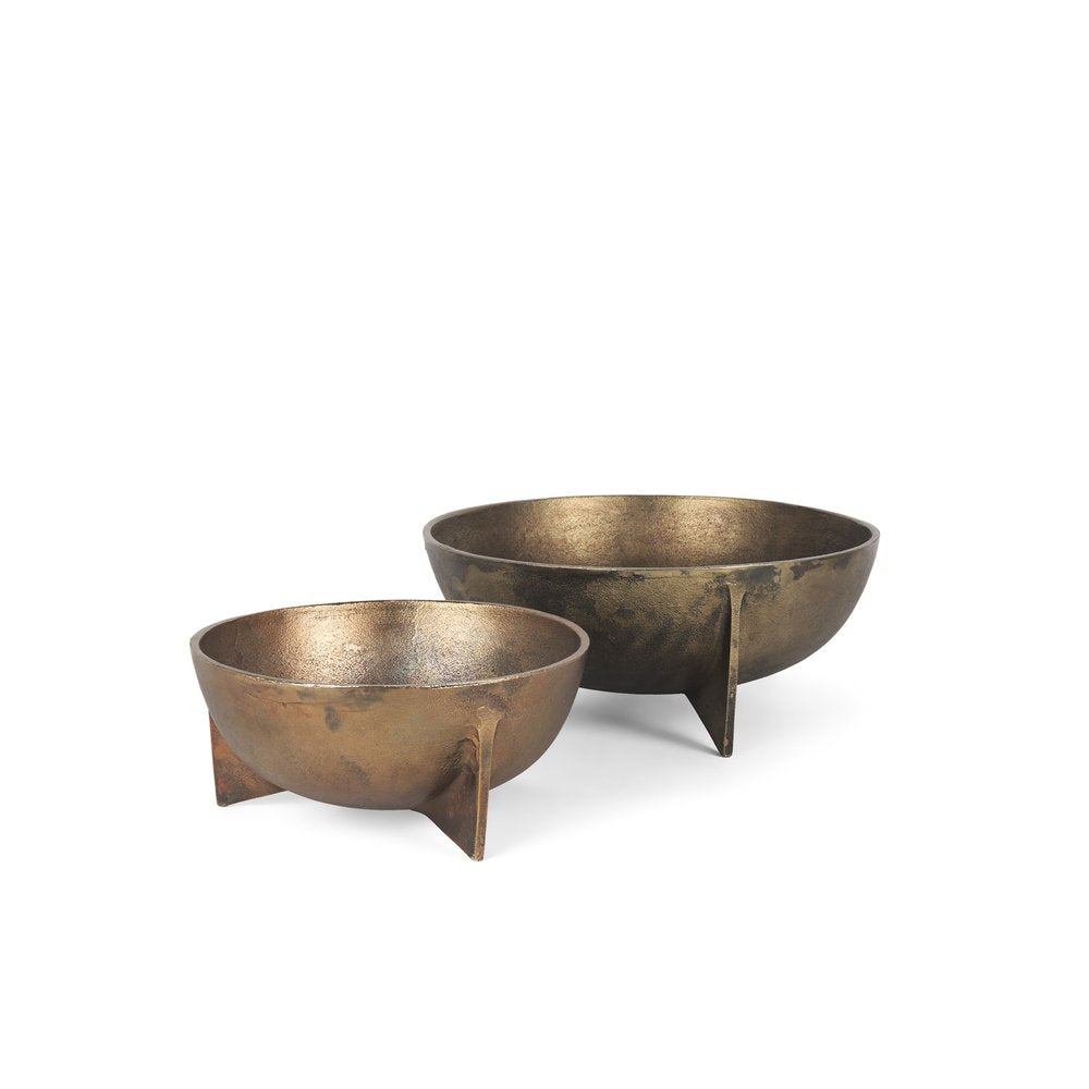Set of Two Gold Metal Round Centerpiece Bowl