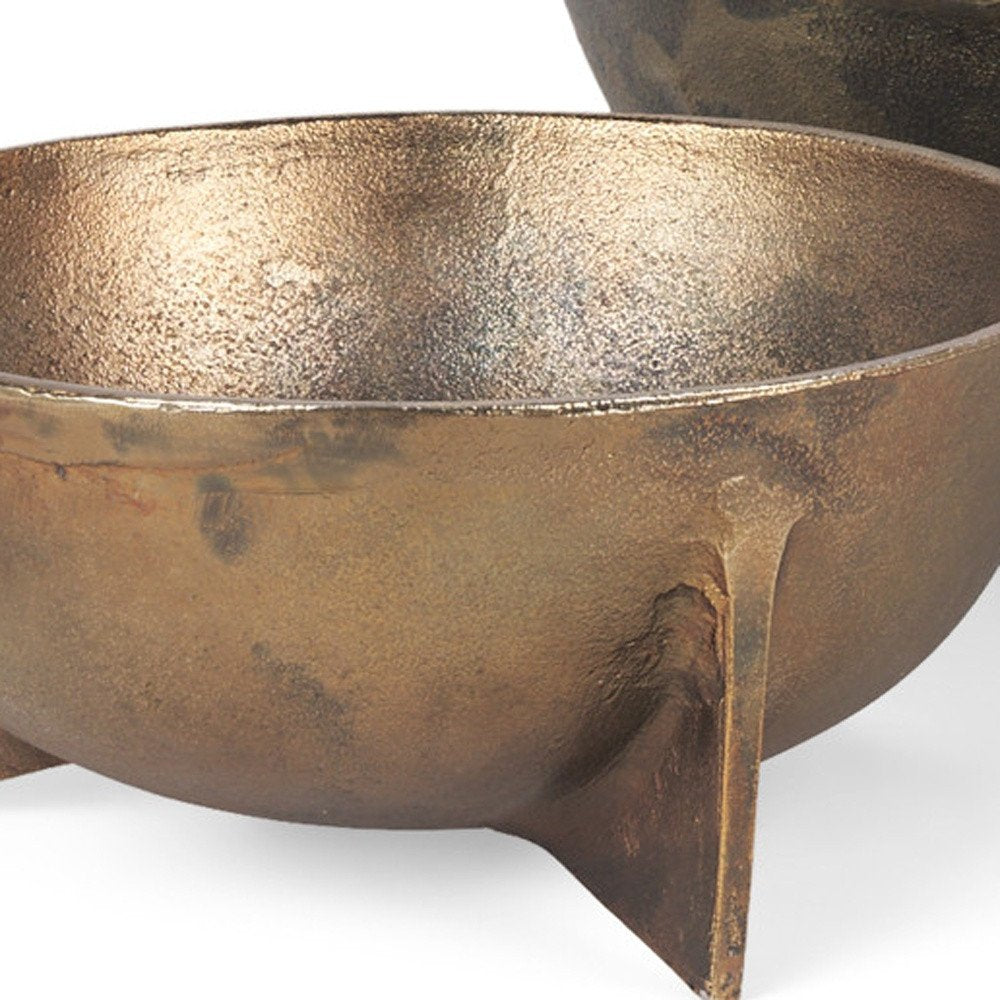 Set of Two Gold Metal Round Centerpiece Bowl