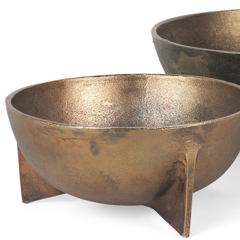 Set of Two Gold Metal Round Centerpiece Bowl