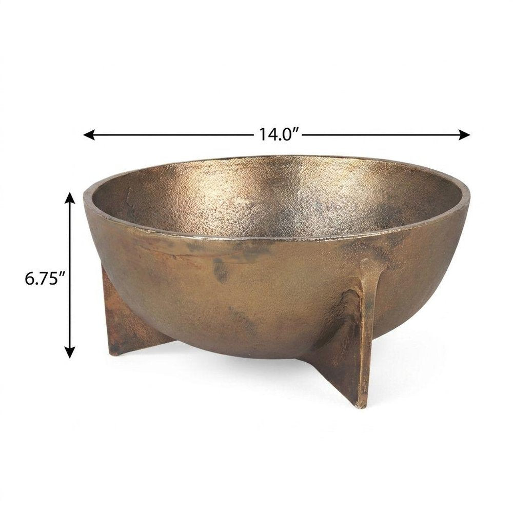 Set of Two Gold Metal Round Centerpiece Bowl