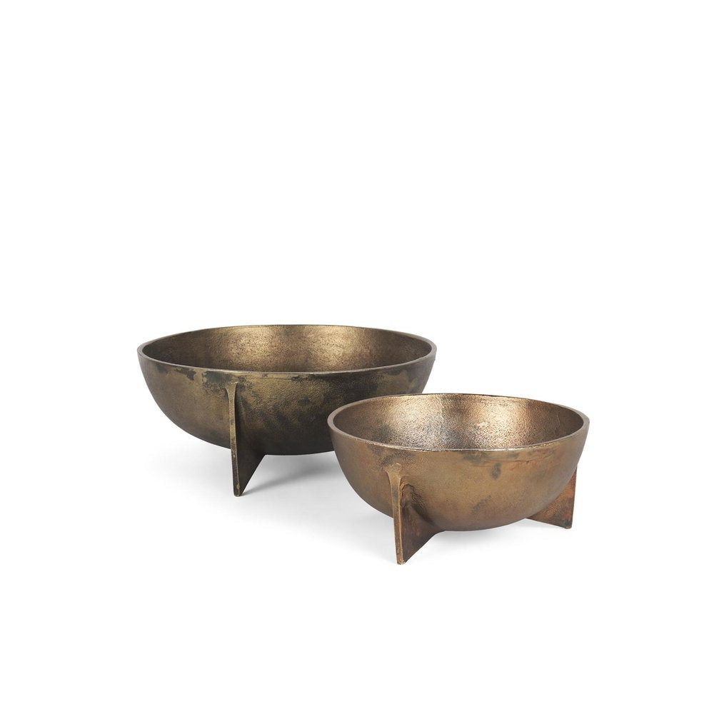 Set of Two Gold Metal Round Centerpiece Bowl on a white background