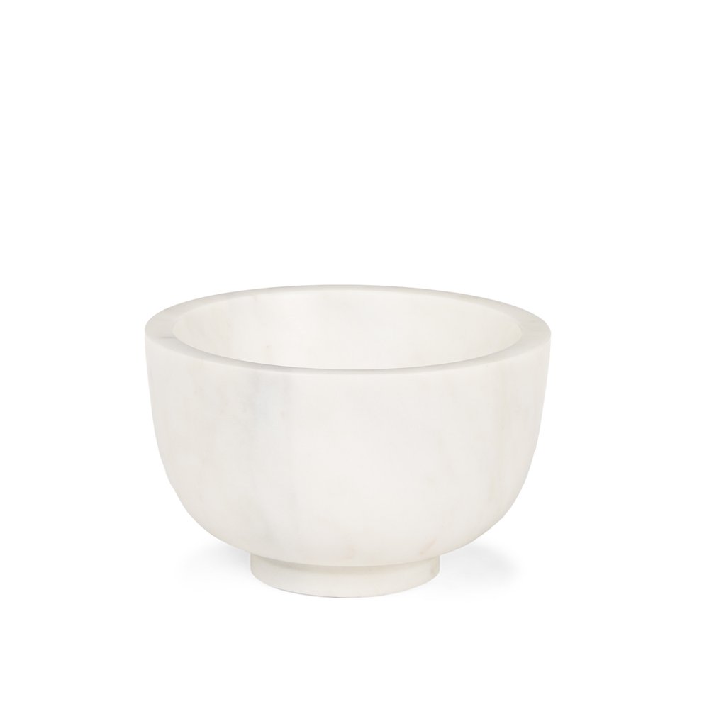 7" White Marble Round Decorative Bowl on a white background