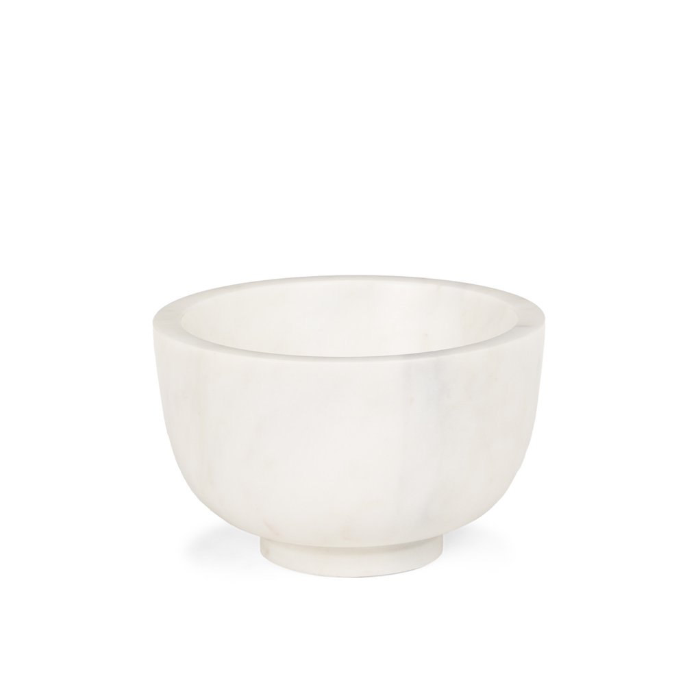 7" White Marble Round Decorative Bowl on a white background