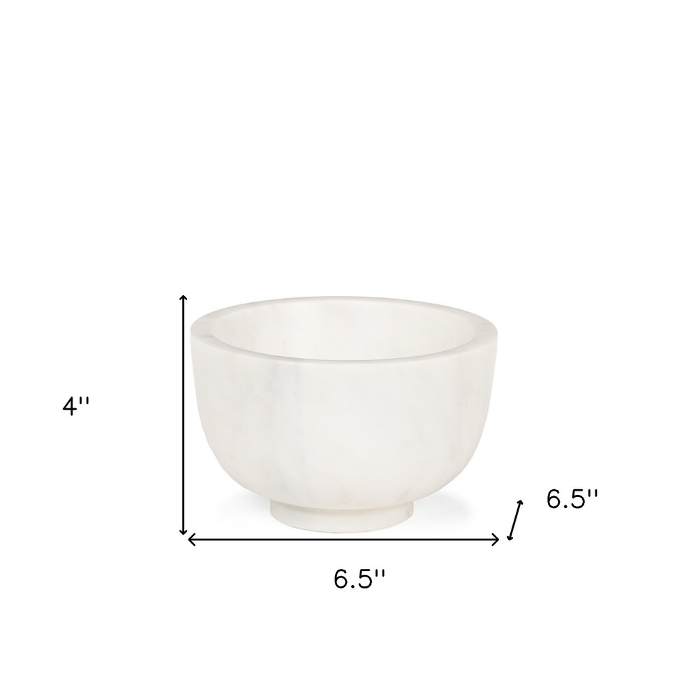 7" White Marble Round Decorative Bowl on a white background