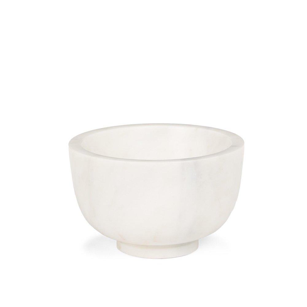 7" White Marble Round Decorative Bowl on a white background