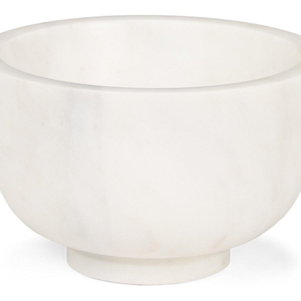 7" White Marble Round Decorative Bowl on a white background