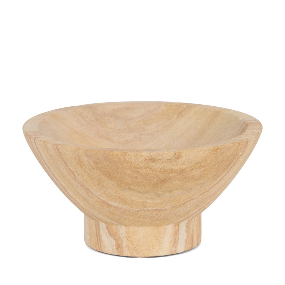 8" Beige Sandstone Round Pedestal Centerpiece Bowl on a white background