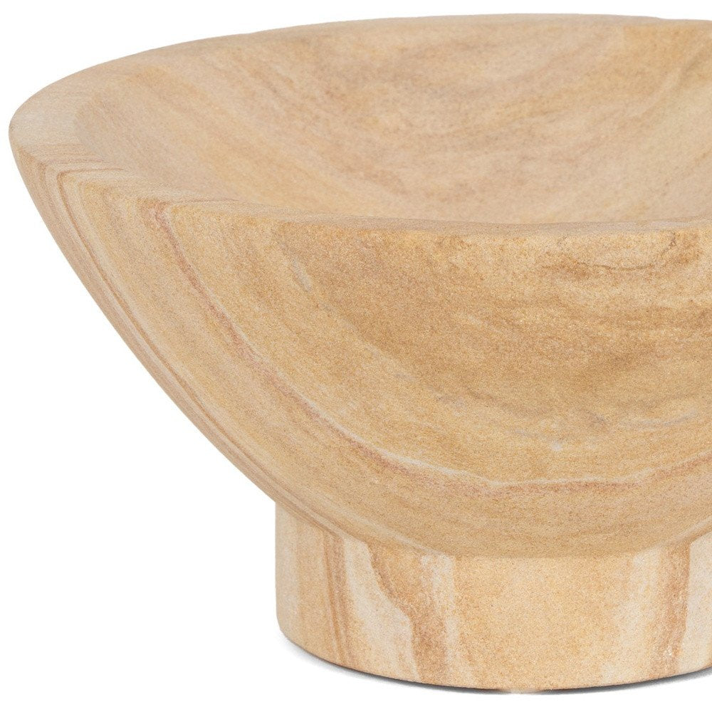 8" Beige Sandstone Round Pedestal Centerpiece Bowl on a white background