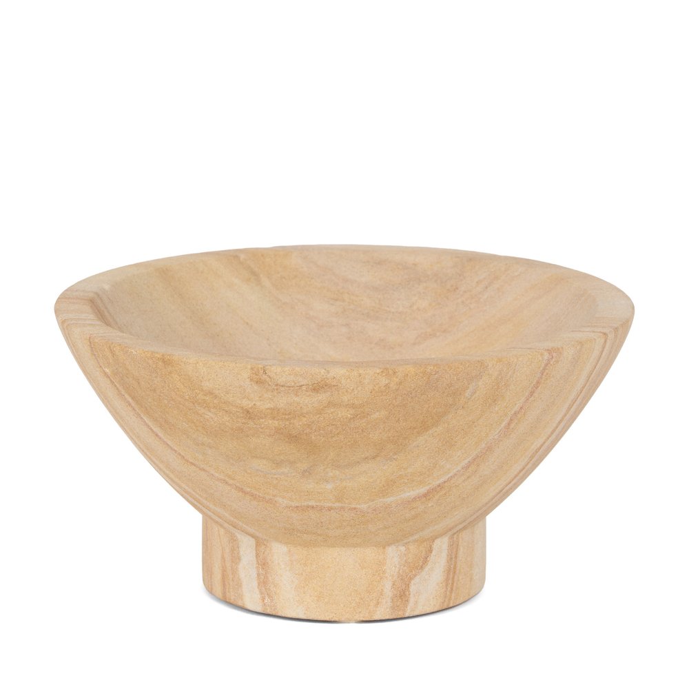 8" Beige Sandstone Round Pedestal Centerpiece Bowl on a white background