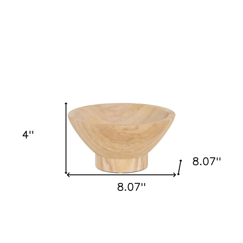 8" Beige Sandstone Round Pedestal Centerpiece Bowl on a white background