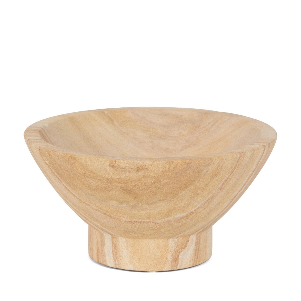 8" Beige Sandstone Round Pedestal Centerpiece Bowl on a white background