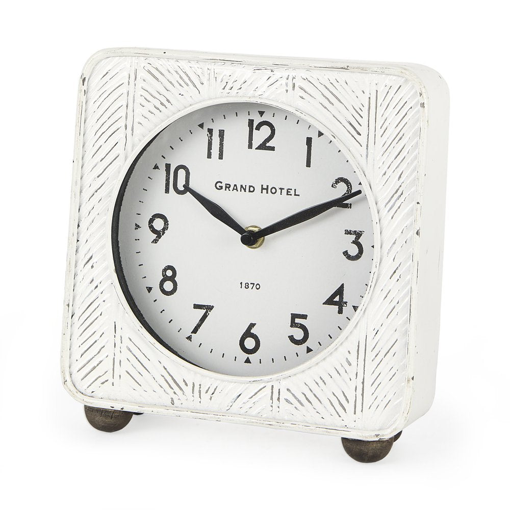 9" White Iron Square Table Clock