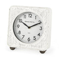 9" White Iron Square Table Clock on a white background