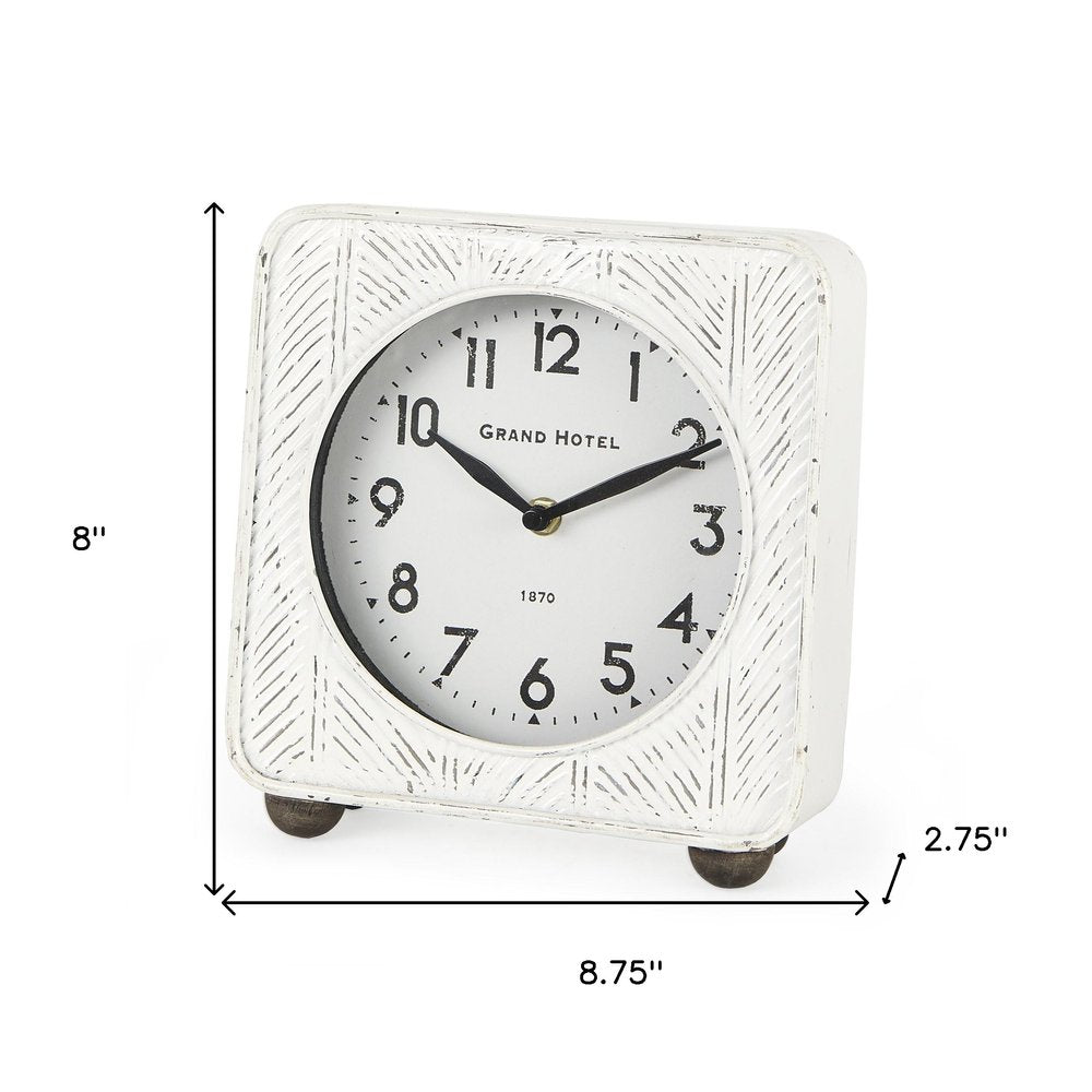 9" White Iron Square Table Clock