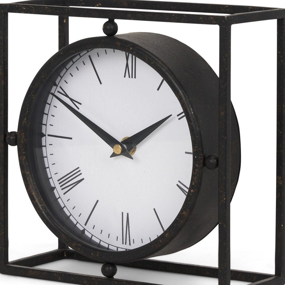 3" Black Distressed Metal Table Clock