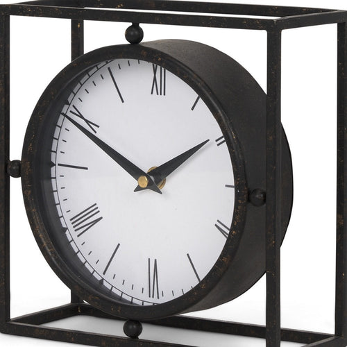 3" Black Distressed Metal Table Clock