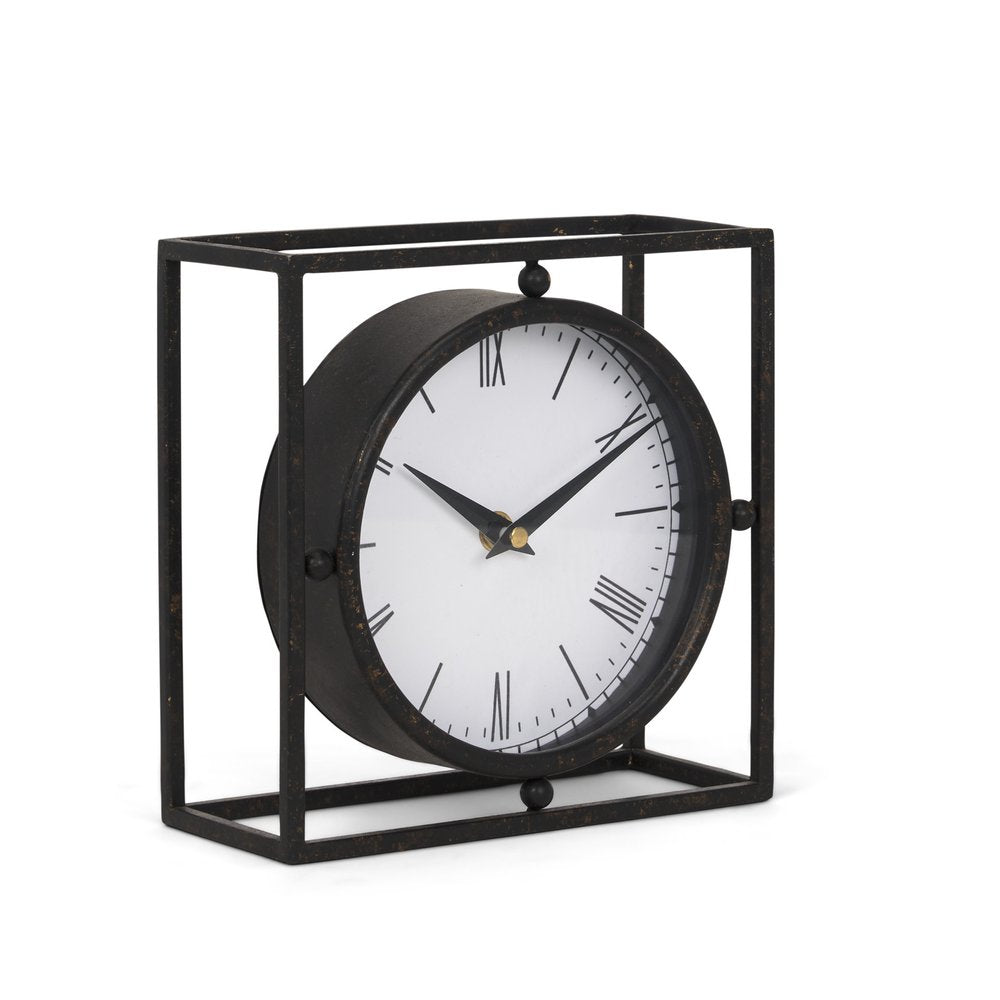3" Black Distressed Metal Table Clock