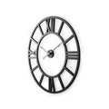 30" Black Iron Analog Round Wall Clock. Wall clock isolated on a plain white background, finished in black metal.