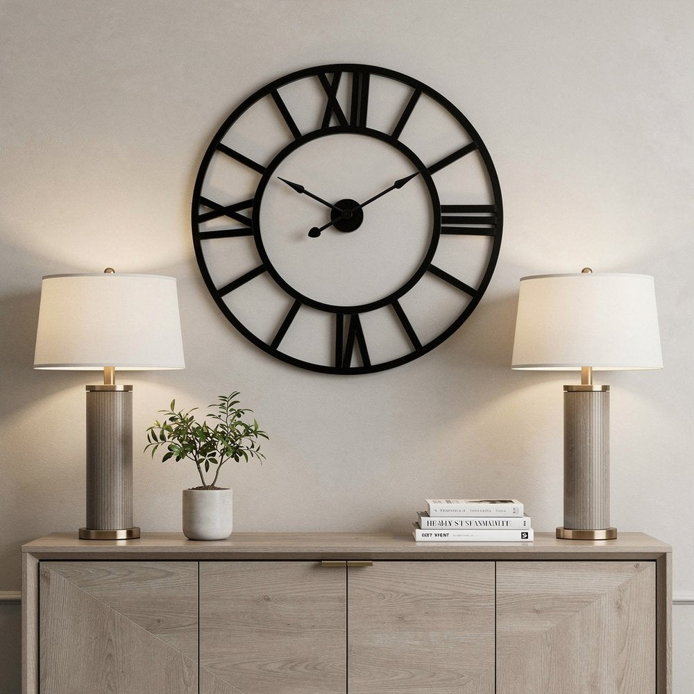 30" Black Iron Analog Round Wall Clock