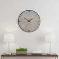 33" Black And Natural Metal And Solid Wood Analog Distressed Round Wall Clock