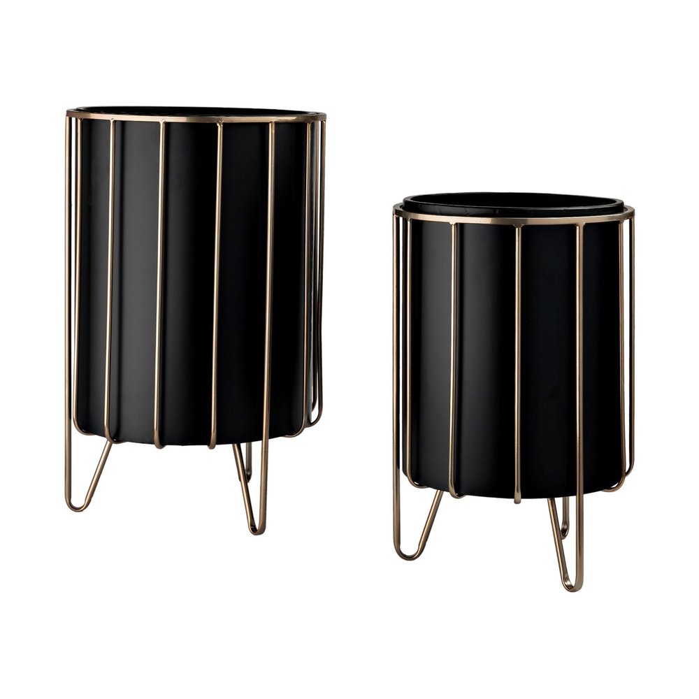 Set of Two Black Metal 20 Ounce Round Pot Planters - 20.87" H x 12.8" W x 12.8" D