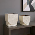 Set of Two White Metal 20 Ounce Rectangular Pot Planters