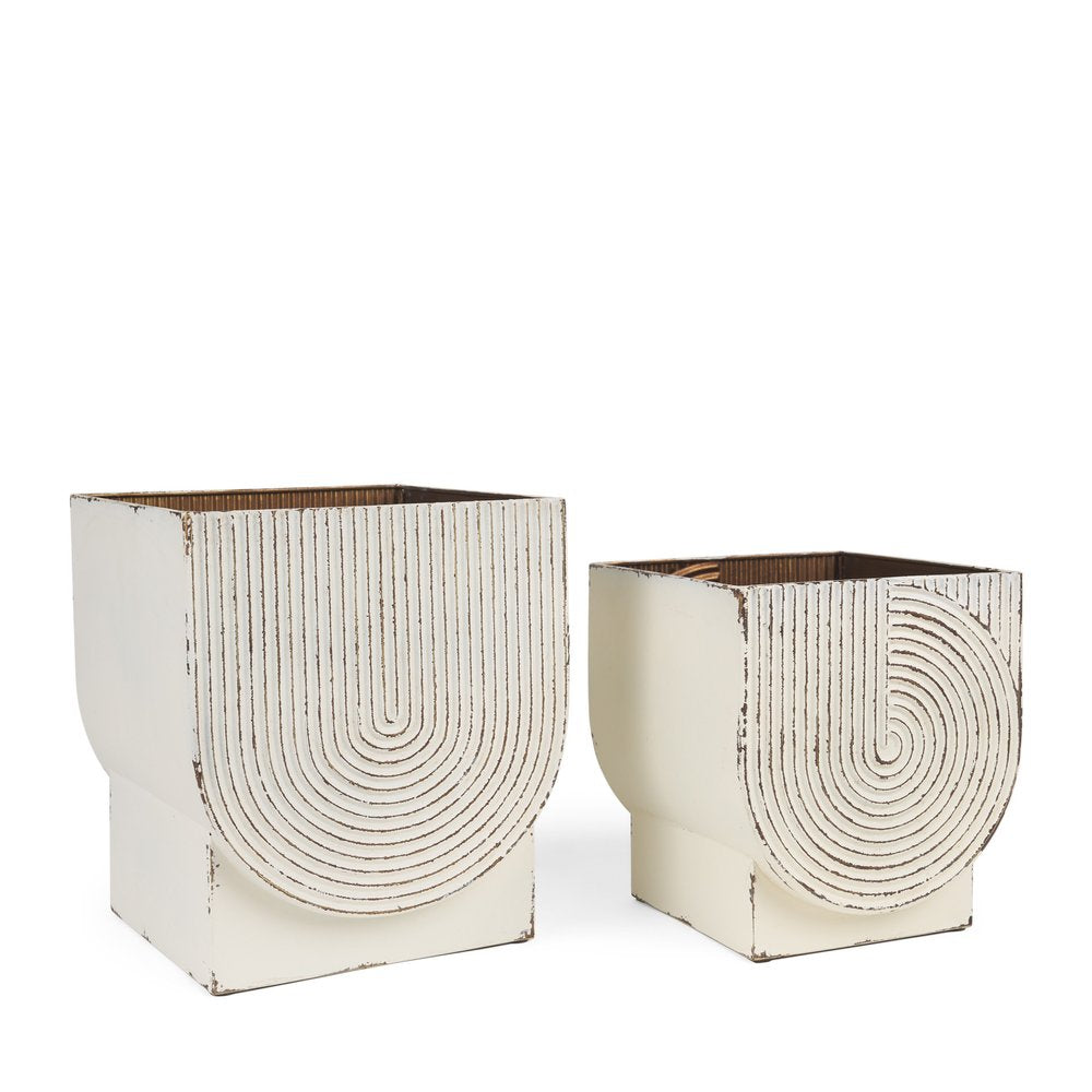 Set of Two White Metal 20 Ounce Rectangular Pot Planters