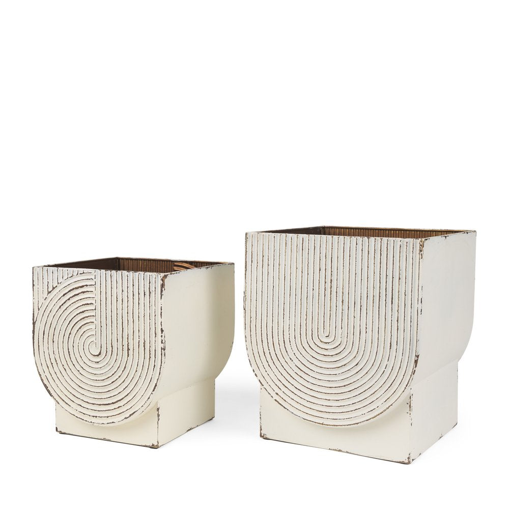 Set of Two White Metal 20 Ounce Rectangular Pot Planters