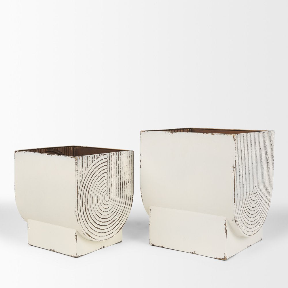 Set of Two White Metal 20 Ounce Rectangular Pot Planters