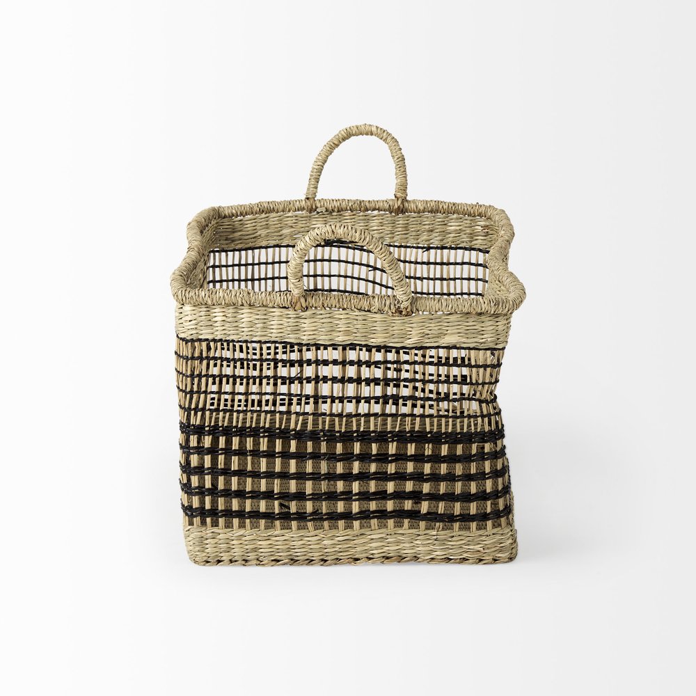 Set of Two Brown Nesting Water Hyacinth Basket on a white background