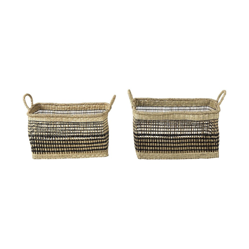 Set of Two Brown Nesting Water Hyacinth Basket on a white background