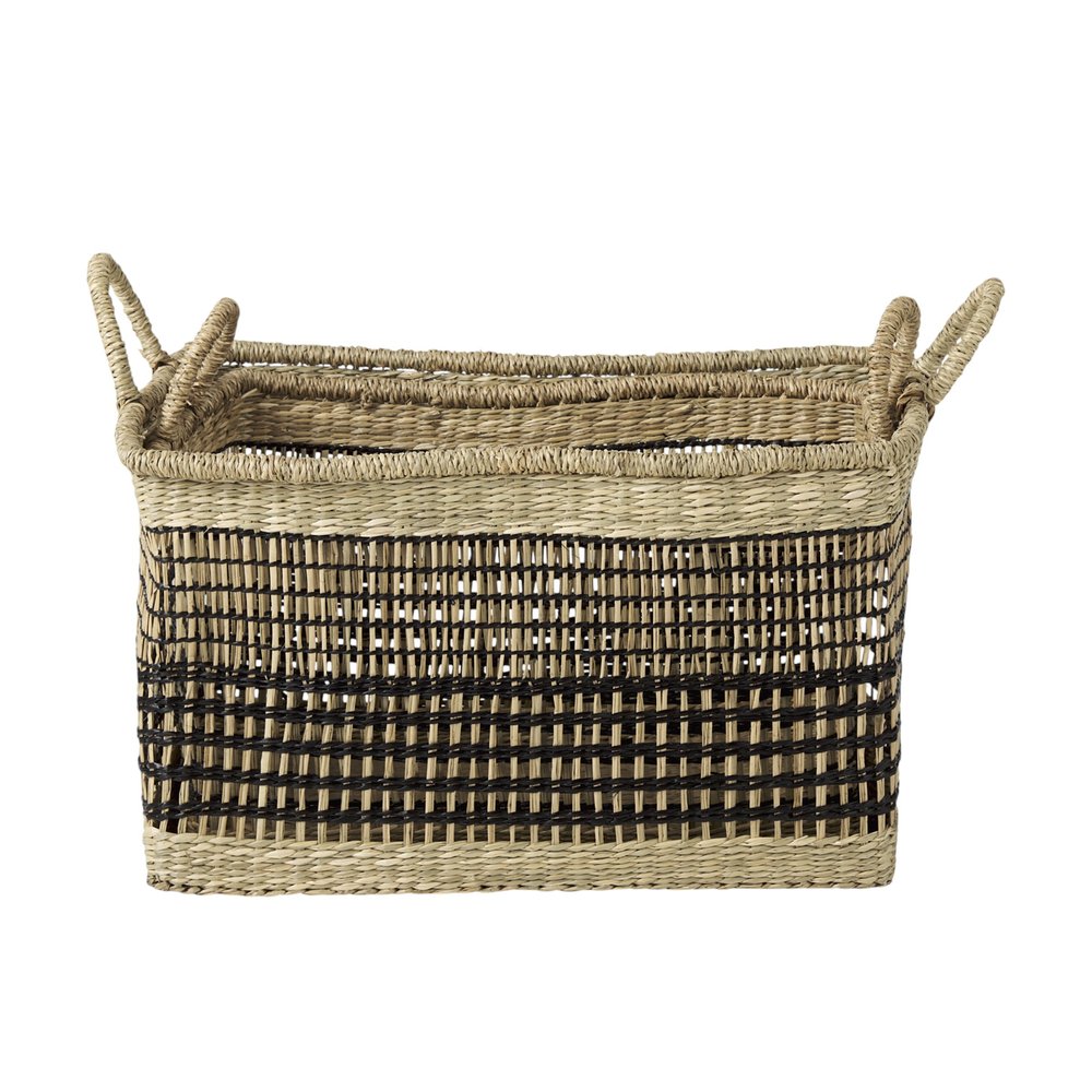 Set of Two Brown Nesting Water Hyacinth Basket on a white background