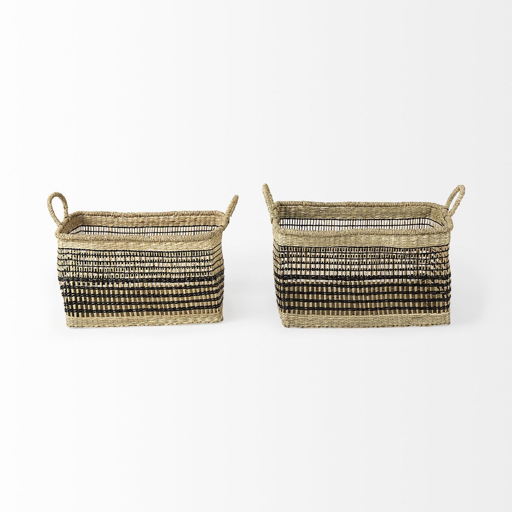 Set of Two Brown Nesting Water Hyacinth Basket on a white background