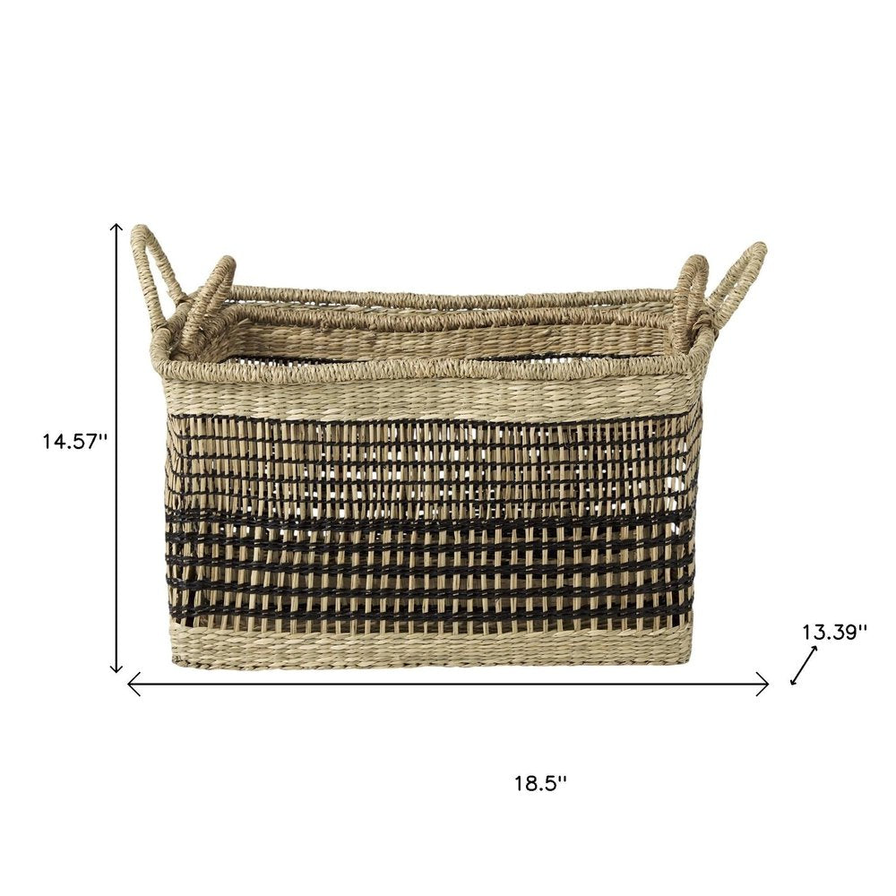 Set of Two Brown Nesting Water Hyacinth Basket on a white background