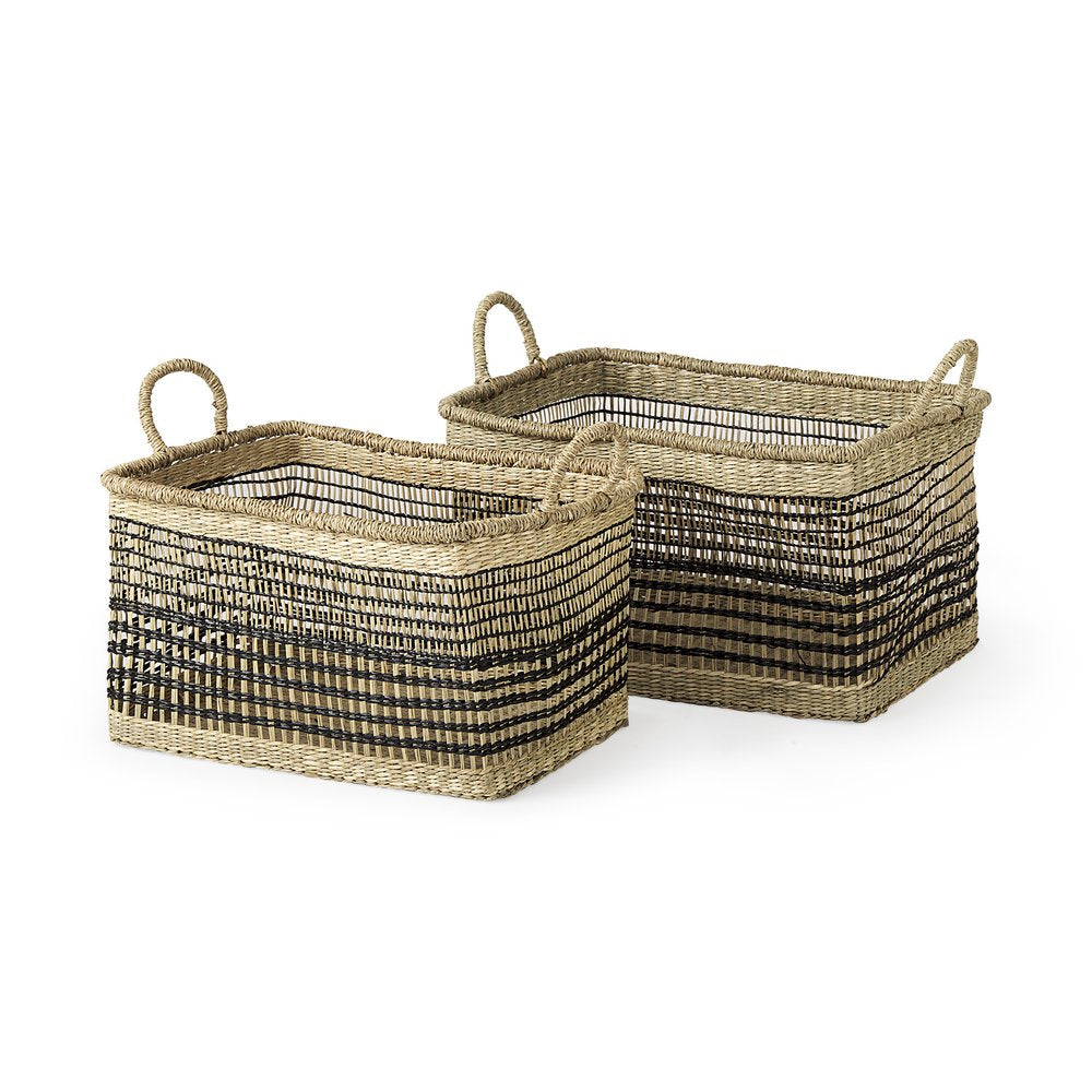 Set of Two Brown Nesting Water Hyacinth Basket on a white background