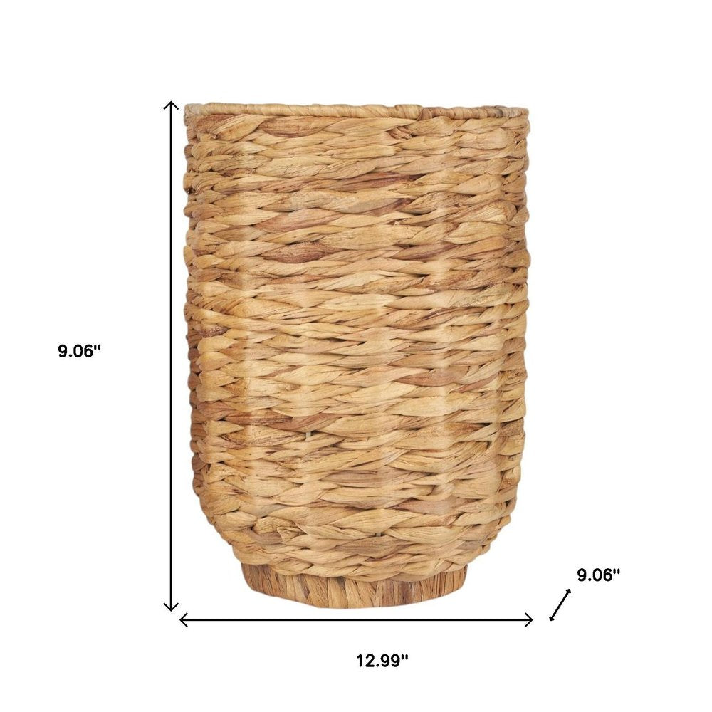 Set of Two Brown Nesting Water Hyacinth Basket With Lid on a white background