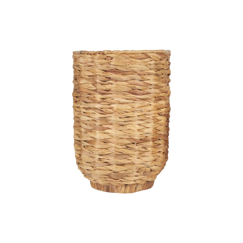 Set of Two Brown Nesting Water Hyacinth Basket With Lid on a white background
