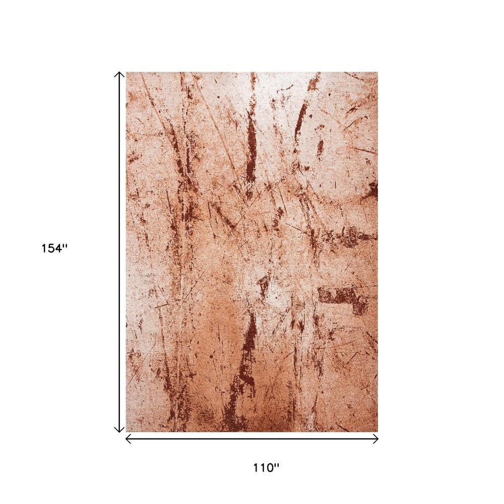 9' X 13' Orange Brown And White Abstract Washable Area Rug With UV Protection