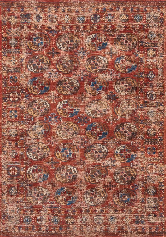9' X 13' Red And White Tribal Washable Area Rug With UV Protection