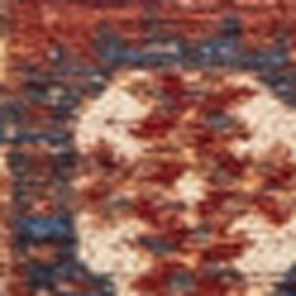 9' X 13' Red And White Tribal Washable Area Rug With UV Protection