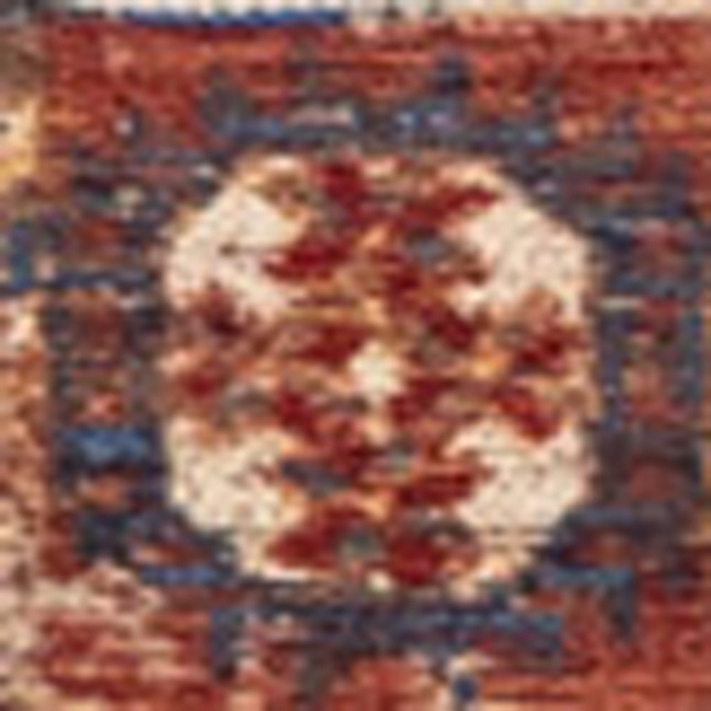 9' X 13' Red And White Tribal Washable Area Rug With UV Protection