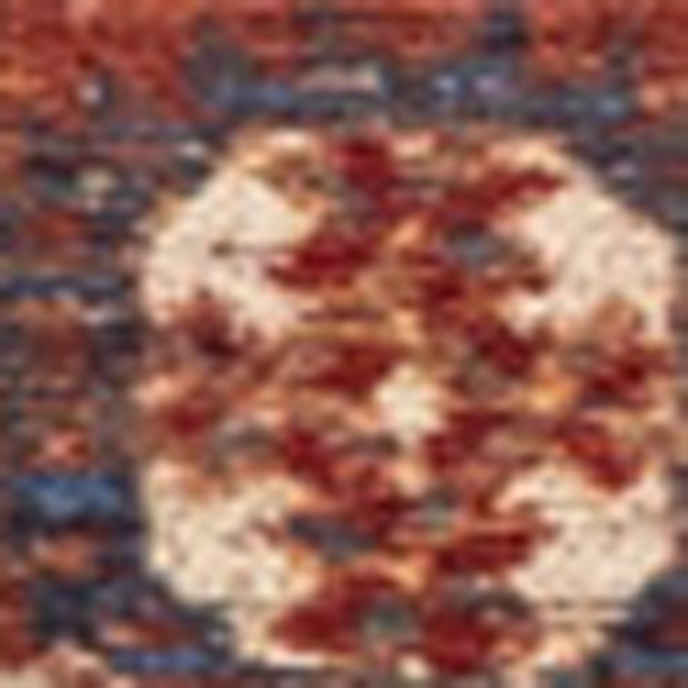 9' X 13' Red And White Tribal Washable Area Rug With UV Protection