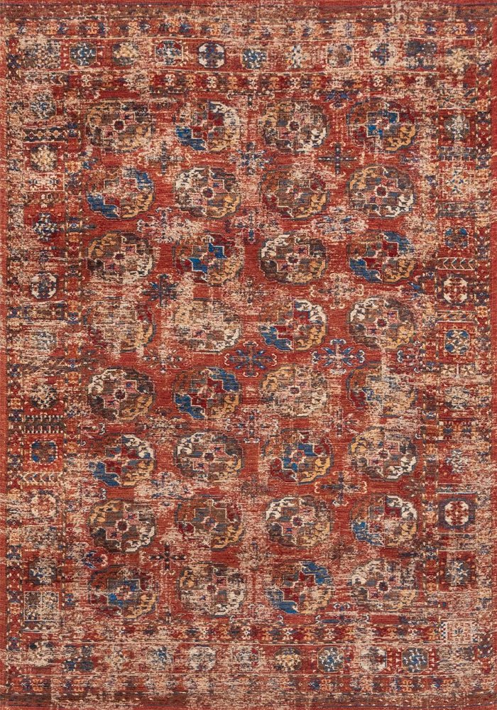 9' X 13' Red And White Tribal Washable Area Rug With UV Protection