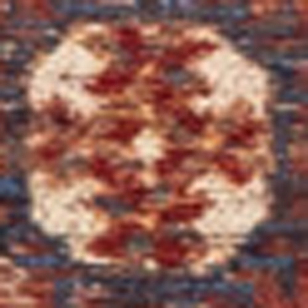 9' X 13' Red And White Tribal Washable Area Rug With UV Protection