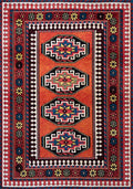 9' X 13' Red And Orange Tribal Washable Area Rug With UV Protection