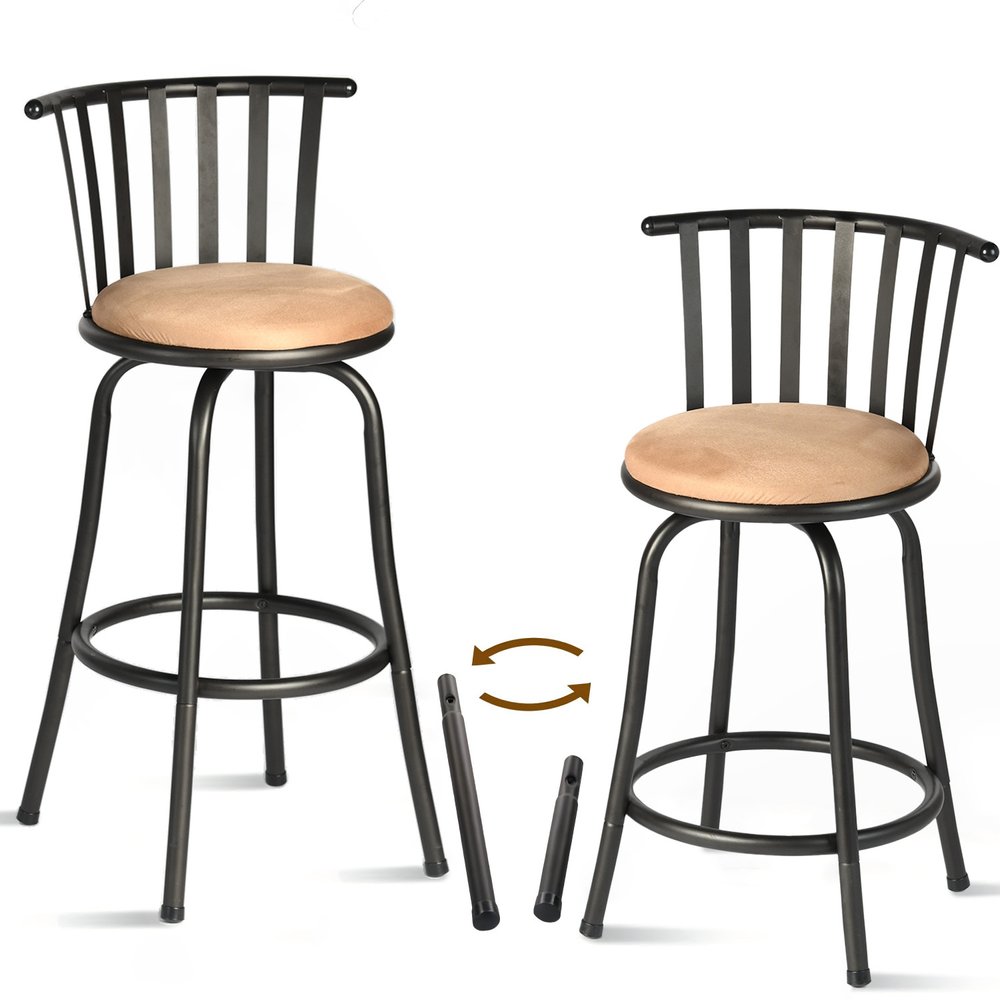 Set of Two Khaki And Black Suede And Faux Leather And Iron Low Back Adjustable Height Swivel Bar Chairs on a white background