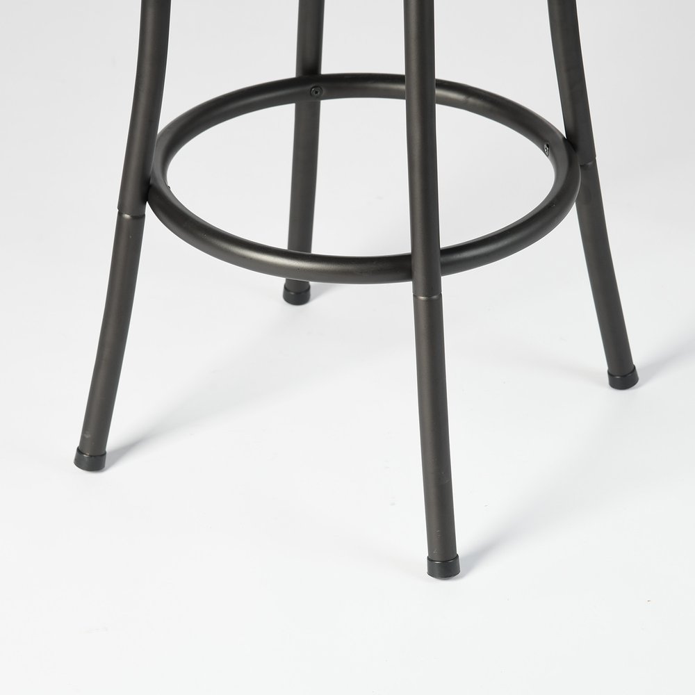 Set of Two Khaki And Black Suede And Faux Leather And Iron Low Back Adjustable Height Swivel Bar Chairs on a white background