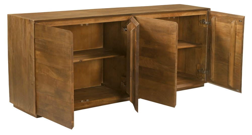 80" Tan Distressed Solid Wood Sideboard With Four Doors on a white background