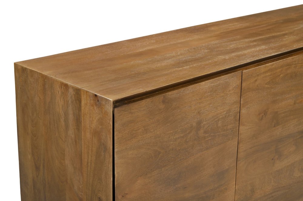 80" Tan Distressed Solid Wood Sideboard With Four Doors