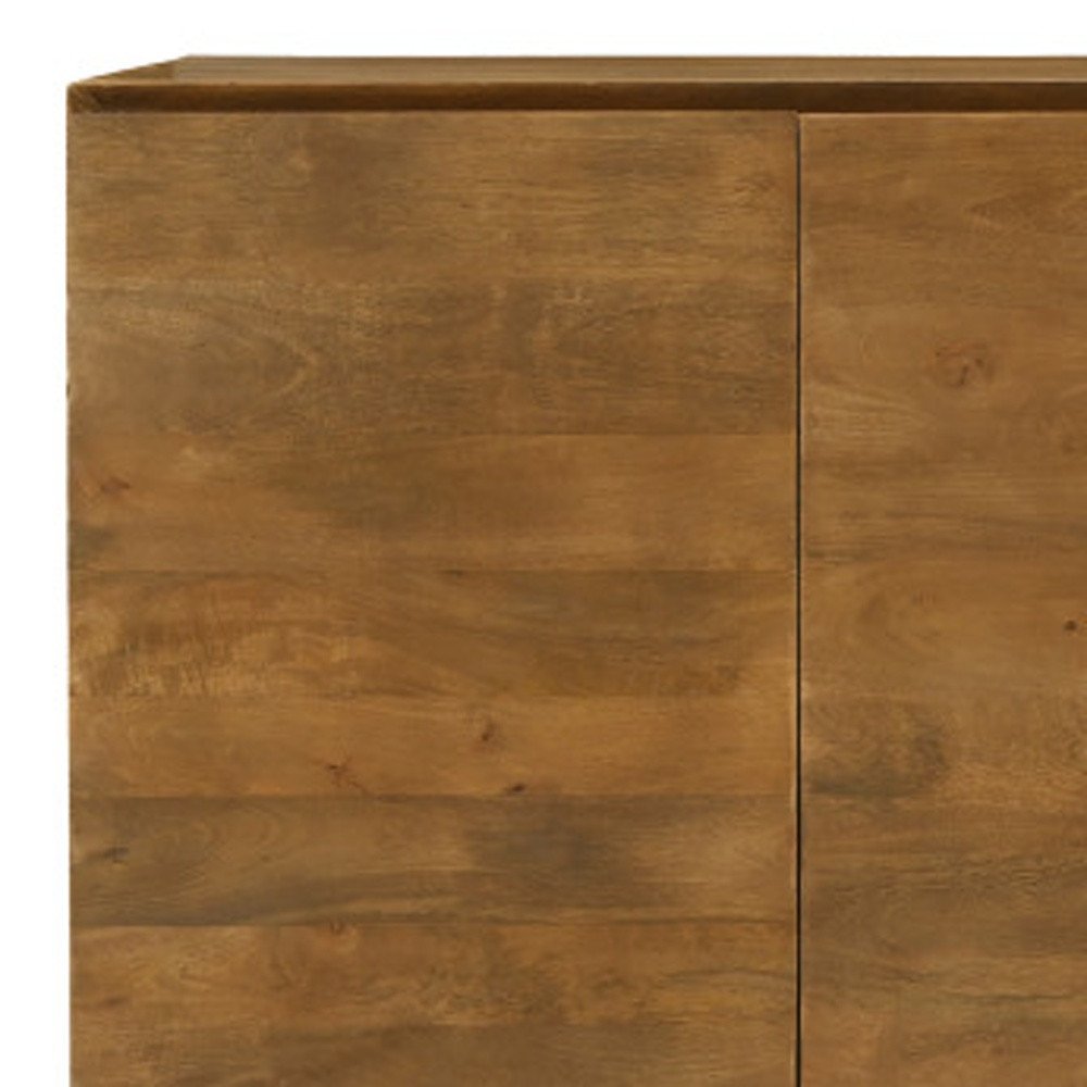 80" Tan Distressed Solid Wood Sideboard With Four Doors